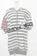 NieR Clothing / 半袖ZIPパーカー  白黒ボーダー×赤黒ボーダー H-25-05-17-032-PU-TO-KB-ZH