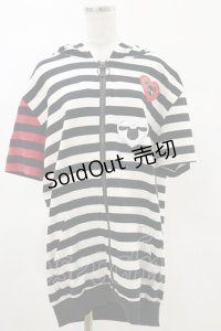 NieR Clothing / 半袖ZIPパーカー  白黒ボーダー×赤黒ボーダー H-25-05-17-032-PU-TO-KB-ZH
