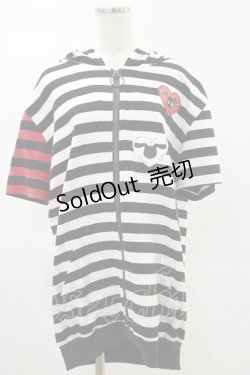 画像1: NieR Clothing / 半袖ZIPパーカー  白黒ボーダー×赤黒ボーダー H-25-05-17-032-PU-TO-KB-ZH