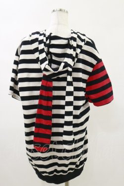 画像2: NieR Clothing / 半袖ZIPパーカー  白黒ボーダー×赤黒ボーダー H-25-05-17-032-PU-TO-KB-ZH