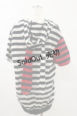 画像2: NieR Clothing / 半袖ZIPパーカー  白黒ボーダー×赤黒ボーダー H-25-05-17-032-PU-TO-KB-ZH