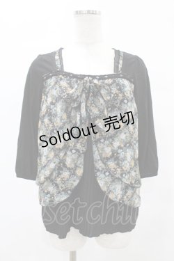 画像1: axes femme / 花柄シフォン切替トップス M ブラック H-25-05-18-1058-AX-TO-NS-ZH