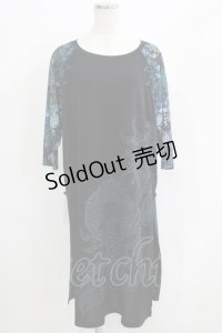 Qutie Frash / スリットロングカットソー  ブルーグリーン H-25-05-19-025-QU-TO-KB-ZH