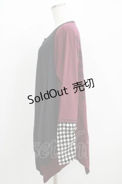 画像2: ALGONQUINS / バックプリントボタンカーデ F ワイン×黒 H-25-05-19-028-AL-TO-KB-ZH