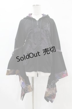 画像1: Qutie Frash / 着物パーカー  黒 H-25-05-19-1052-QU-TO-KB-ZH