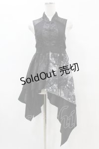 Qutie Frash / 和柄オーバーイレギュラーベスト  黒 H-25-05-19-1035-QU-TO-KB-ZH