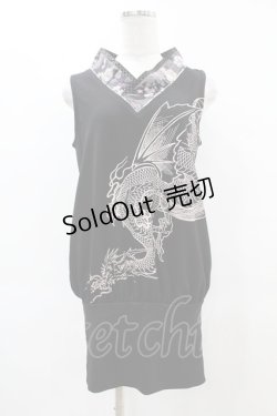 画像1: Qutie Frash / 着物衿ノースリーブチュニ  黒 H-25-05-19-1038-QU-TO-KB-ZH