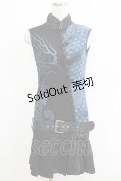画像1: Qutie Frash / チャイナノースリーブワンピース  黒×青 H-25-05-19-059-QU-OP-KB-ZH