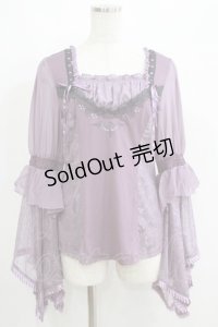 Ozz oneste / レース姫袖カットソー  パープル H-25-05-19-066-OO-TO-KB-ZH