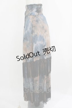 画像2: Ozz Croce / フリンジロングスカート  紺×茶ムラ染 H-25-05-19-014-OO-SK-KB-ZH
