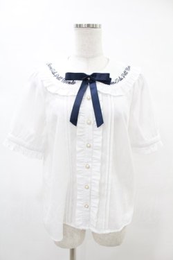 画像1: Amavel / メッセージカラーフリルブラウス FREE オフ/ネイビー H-25-05-20-1046-CA-BL-NS-ZH