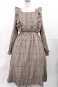m petit by misako / チェック長袖ワンピース M ブラウン H-25-05-21-1008-LO-OP-YZ-ZH