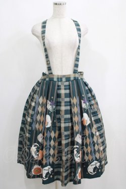 画像1: Forest Wardrobe（海外ロリータブランド） / Bouquet Plaid Strap Skirt XL グリーン H-25-05-21-022-GO-SK-NS-ZH
