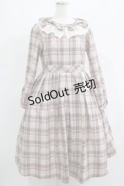 画像1: Melody BasKet / リボンとレースカラーのタータンチェックワンピース M ピンクベージュ H-25-05-22-001-LO-OP-KB-ZH