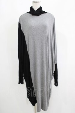 画像1: NieR Clothing / 配色ハイネックワンピース  黒×グレー H-25-05-22-027-PU-OP-KB-ZH
