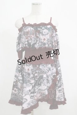 画像1: Qutie Frash / 和柄オフショルチュニック  ワイン H-25-05-22-030-QU-TO-KB-ZH
