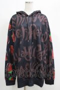 NieR Clothing / 総柄プルパーカー  黒 H-25-05-22-041-PU-TO-KB-ZH