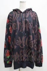 NieR Clothing / 総柄プルパーカー  黒 H-25-05-22-041-PU-TO-KB-ZH