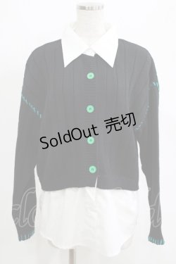 画像1: NieR Clothing / 切替シャツニット  シエル配色ブラック H-25-05-22-046-PU-TO-KB-ZH