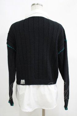 画像3: NieR Clothing / 切替シャツニット  シエル配色ブラック H-25-05-22-046-PU-TO-KB-ZH