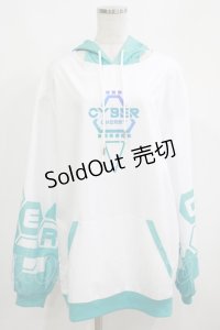 CYBER Cherry / 猫耳変則HOODIE  EMERALDxWHITE H-25-05-22-048-PU-TO-KB-ZH