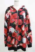 TRAVAS TOKYO / Tablet berry zip hoodie/総柄いちごプルオーバーパーカー  黒 H-25-05-22-050-PU-TO-KB-ZH