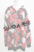 TRAVAS TOKYO / Tablet berry zip hoodie/総柄いちごプルオーバーパーカー  黒 H-25-05-22-050-PU-TO-KB-ZH