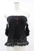 GLAVIL / クロス刺繍袖付ベアトップ  黒 H-25-05-22-1042-PU-TO-KB-ZH