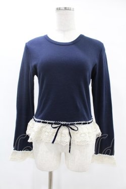画像1: Jane Marple / トーションレースカットソー  ネイビー H-25-05-22-1053-JM-TO-KB-ZH
