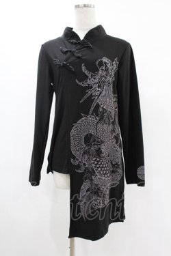 画像1: Qutie Frash / チャイナアシメカットソー  ブラック H-25-05-22-1012-QU-TO-KB-ZH