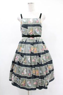 画像1: Emily Temple cute / Kitten Stamp Collectionキャミソールワンピース  グリーン H-25-05-22-1022-ET-OP-KB-ZH