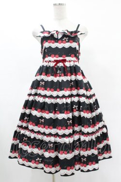 画像1: Shirley Temple / チェリースカラップレースプリントジャンパースカート  ブラック H-25-05-22-1023-ET-OP-KB-ZH