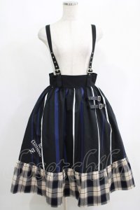 NieR Clothing / SUSPENDER×ベルト装飾付きブロッキングスカート  ブラック H-25-05-22-007-PU-SK-KB-ZH