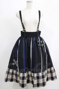 画像1: NieR Clothing / SUSPENDER×ベルト装飾付きブロッキングスカート  ブラック H-25-05-22-007-PU-SK-KB-ZH