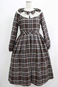 Melody BasKet / リボンとレースカラーのタータンチェックワンピース M ブラウン H-25-05-22-002-LO-OP-KB-ZH