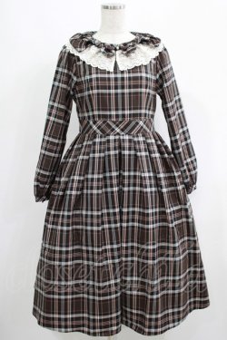 画像1: Melody BasKet / リボンとレースカラーのタータンチェックワンピース M ブラウン H-25-05-22-002-LO-OP-KB-ZH