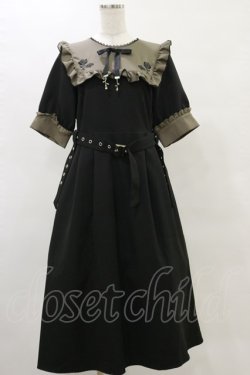 画像1: DearMyLove / ガーターデザインバラ刺繍ワンピース LL ブラック/カーキ H-25-05-23-071-EL-OP-NS-ZH