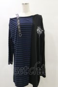 NOEMIE / クレイジー切替ボーダーTシャツ M ブラック/ブルー H-25-05-23-023-LO-TO-NS-ZH