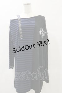 NOEMIE / クレイジー切替ボーダーTシャツ M ブラック/ブルー H-25-05-23-023-LO-TO-NS-ZH