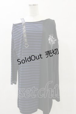 画像1: NOEMIE / クレイジー切替ボーダーTシャツ M ブラック/ブルー H-25-05-23-023-LO-TO-NS-ZH