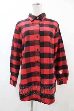 画像1: KRY CLOTHING / チェックプリントスリーブシャツ  赤 H-25-05-25-1037-EL-BL-KB-ZT0528H