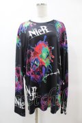 NieR Clothing / 総柄プリントロンT XL 黒 H-25-05-25-1042-PU-TO-KB-ZH