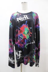 NieR Clothing / 総柄プリントロンT XL 黒 H-25-05-25-1042-PU-TO-KB-ZH