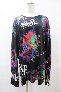 画像1: NieR Clothing / 総柄プリントロンT XL 黒 H-25-05-25-1042-PU-TO-KB-ZH