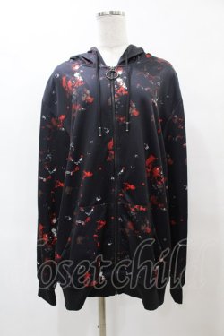画像1: NieR Clothing / 総柄ZIPパーカー  黒×赤 H-25-05-25-1057-PU-TO-KB-ZH