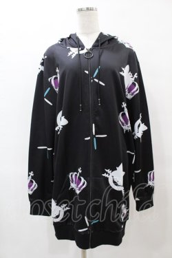 画像1: NieR Clothing / 総柄ZIPパーカー  黒 H-25-05-25-1058-PU-TO-KB-ZH