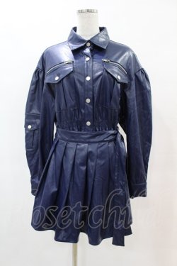 画像1: CuLLt / LEATHER JACKET ONEPIECE  ネイビー H-25-05-25-1011-PU-OP-KB-ZH