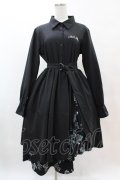 NieR Clothing / プリント切替シャツワンピース  黒×シエルプリント H-25-05-25-1015-PU-OP-KB-ZH