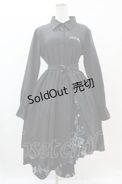 画像1: NieR Clothing / プリント切替シャツワンピース  黒×シエルプリント H-25-05-25-1015-PU-OP-KB-ZH