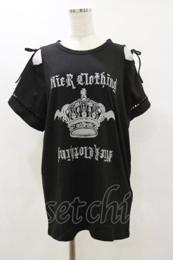 画像1: NieR Clothing / ショルダーカットカットソー F 黒 H-25-05-26-056-PU-TO-KB-ZH